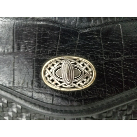 Brighton briefcase Shoulder bag black woven leather Croc embossed turn lock - Picture 3 of 12